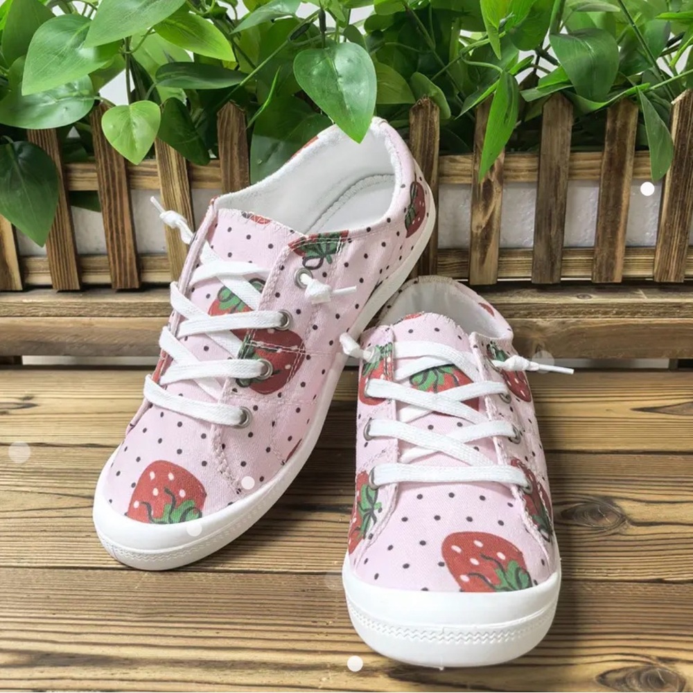 Strawberry Print Pink Shoes - New, Size 8